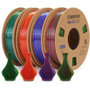 Comgrow Silk Shiny Rainbow Multi-Color 3D Printer Filament, Comgrow 3D Printing Materials Silk PLA 1.75mm, 3D Printing Filament +/-0.02mm, 250g X 4 Spool