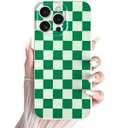Skyseaco Compatible with iPhone 13 Pro Case Cute Checkerboard Checkered Pattern Design Soft Slim TPU Phone Case Shockproof Full Camera Protection for Women Girls - Green