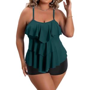 B2prity Women Plus Size Tankini Swimsuits Tummy Control Two Piece Bathing Suit Ruffled Flounce Swimwear with Shorts (Peacock Green, 18W) B2prity Women Plus Size Tankini Swimsuits Tummy Control Two Piece Bathing Suit Ruffled Flounce Swimwear with Shorts (Peacock Green, 18W)