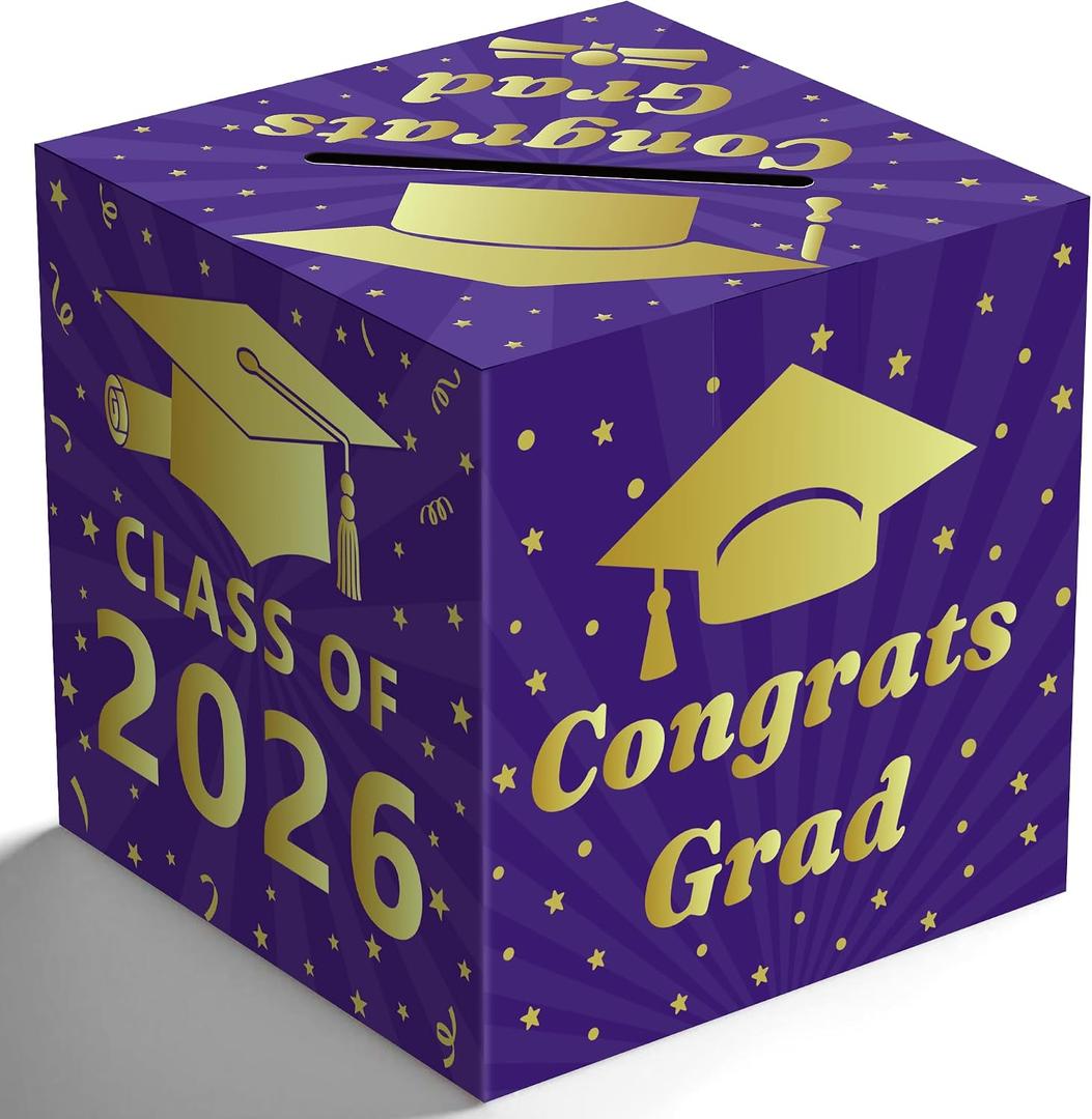 3 x OHOME Graduation Decorations - Purple Gold Graduation Card Box for Graduation Decorations Class of 2026 2027 - Graduation Party Decorations Decor Supplies Favors,Graduation Centerpieces 2026