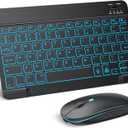 TECURS Bluetooth Keyboard and Mouse Combo for iPad - Rechargeable Wireless Keyboard & Mouse with 7-Color Backlit Compatible with iPad 10th/9th/8th Gen, iPad Pro/Air/Mini, iPhone15/14/13 Pro, Black