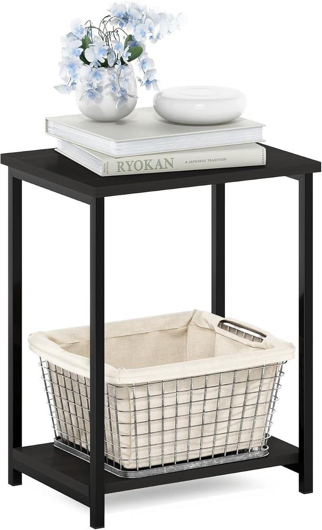 Furinno Simplistic 2-Tier Metal Frame Side Table, Espresso, 1-Pack, Metal Frame