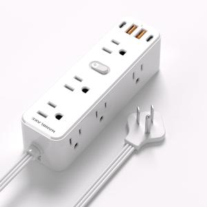 Power Strip Surge Protector, Extension Cord with Multiple outlets, 4 USB Ports, 3 Sides 9 Widely Spaced Outlet Extender with 6 Ft Flat Extension Cord, Wall Mount, 2100J PD20W for Indoor, Travel