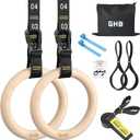 GHB Gymnastic Rings Wooden Gym Rings 1.25" Olympic Rings Adjustable Straps Pull Up Rings Sets for Workout Bodyweight Fitness Training