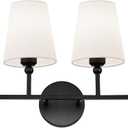 2-Light Bathroom Vanity Light Fixtures in Matte Black Finish, Modern Bedside Wall Sconces with Flared White Fabric Shade for Bathroom, Hallway, Living Room, Kitchen, VL837-MB-2