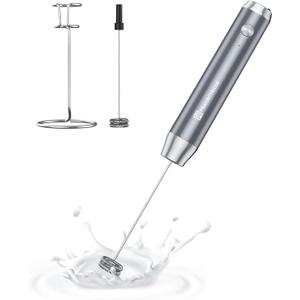 Maestri House Rechargeable Milk Frother with Stand, LunaFro Handheld Electric Foam Maker Waterproof Detachable Stainless Steel Whisk Drink Mixer Foamer for Lattes, Cappuccino (Space Gray)