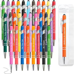 40 Piece Inspirational Pens Kit with Stylus Tip & Sayings  20 Motivational Pen + 20 Individual Bags  Uplifting Quote & Positive Ideas  For Teachers, Office, School, Meetings, Team Events