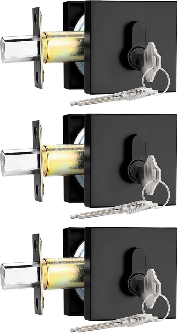 Probrico Black Double Cylinder Deadbolt,Keyed Both Side,Residential Security Square Door Lock for Interior and Exterior,3Pack