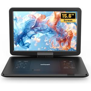 17.5" Portable DVD Player with 15.6" HD Swivel Screen for Kids & Elderly, Region Free CD/DVD Multimedia Player for Car Travel Home Theater, 6 Hrs Battery, Dual Speakers, Support USB/SD/TV Sync, Black
