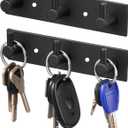 Stainless Steel Wall Key Holder Set of 2 - 3 Key Hooks Modern Hanger for Home, Kitchen, Entryway, Hallway, Office, Cabinet, Bathroom (Black)
