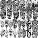 VANTATY 20 Sheets Extra Large Full Arm Temporary Tattoos For Men Adults, Tiger Snake Leopard Lion King Temporary Tattoos Sleeve For Women, Temp Waterproof Fake Tattoo Stickers For Kids Warrior Tatoos