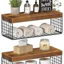 KLUVIS Bathroom Floating Shelves Over Toilet - Shelf Above Toilet Storage Small Farmhouse Decor Shelves (15.7 inch, Set of 3, Rustic Brown)