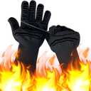 1472F Extreme BBQ Gloves Grill Oven Safety Gloves, Cut Resistant with Non-Slip Silicone for Grilling, Frying, Baking, Fireplace, Cooking (2 Pieces Set) (Black Strips Long)