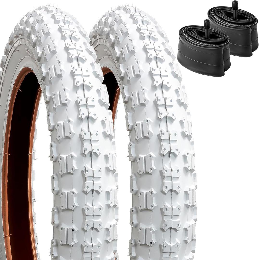 YUNSCM 2-PCS 12.5" Kid Bike Tires 12  X 2  (62-203) and 12.5" Bike Tubes Schrader Valve Compatible with 12.5 x 2.25 12 1/2 x2 1/4 Mountain Bike Bicycle Tires and Tubes (Y-556)-White