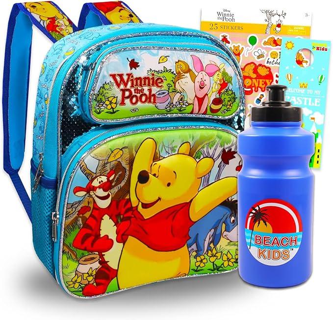 Winnie the Pooh Backpack Set for Kids - Bundle with 12" Dumbo Mini Backpack with Water Bottle, Stickers, More | Cute CartoonWinnie the Pooh Backpack for Toddler Boys, Girls