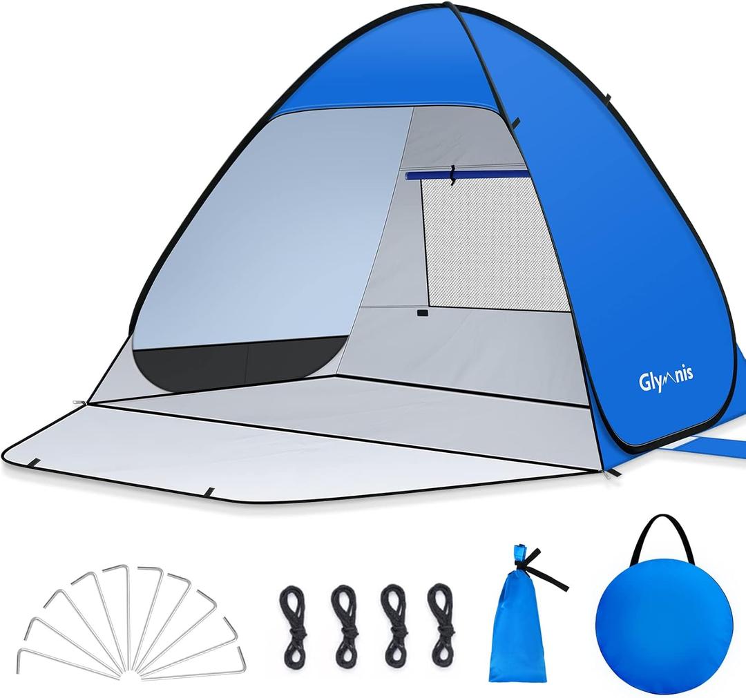 Pop Up Beach Tent Beach Shade Tent for 1-4 Persons Sun Shelter UPF 50+ Enclose Zipper Door Portable Easy Up Beach Tent