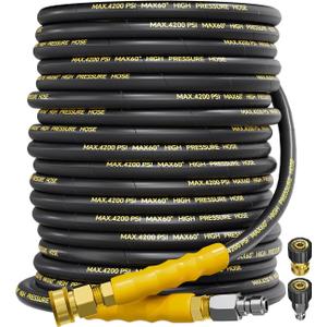 4200PSI Pressure Washer Hose 100FT with 3/8" Swivel Quick Connect for Cold/Hot Water, Kink Resistant Steel Wire Braided,1/4" Wear Resistant Power Washer Hose with 2 M22 14mm Adapter Set