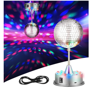Disco Ball Light 5" Mirror Ball Motor Hanging Rotating Disco 90s Party Decor 5rpm with 3 Light Color and 18 LED Hanging and Table 2 Use for Graduation Wedding Bar Club Band Stage Home Birthday(Silver)