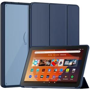 New Amazon Fire HD 10 Tablet Case(Only Fit 13th Gen, 2023 Release), Sanyetral Premium PU Leather Trifold Stand PC Clear Back Cover Case with Auto Wake/Sleep, Not for Nokia iPad Samsung -Navy Blue