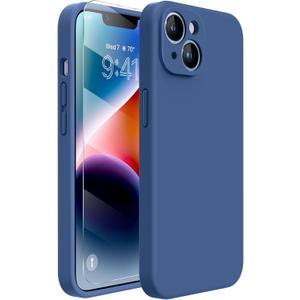 Miracase Designed for iPhone 14 Case with Screen Protector,[Upgraded Enhanced Camera Protection],Shockproof Liquid Silicone Case with Microfiber Lining, 6.1 inch, Glass Blue
