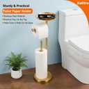 Kalitro Toilet Paper Holder Freestanding with Big Shelf, 4 Rolls Reserve Paper Holder Stand, Modern Paper Roll Holder with Storage Space for Phones (Gold)