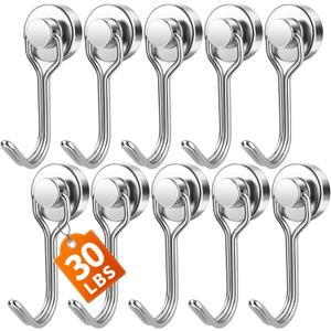 FINDMAG Magnetic Hooks, 30lbs+ Magnet Hooks 2026 Cruise Ship Essentials, Strong Magnetic Hooks for Fridge, Magnetic Hanger for Garage, Whiteboard, Office Supplies, Kitchen Organization, 10 Pack (Silver)