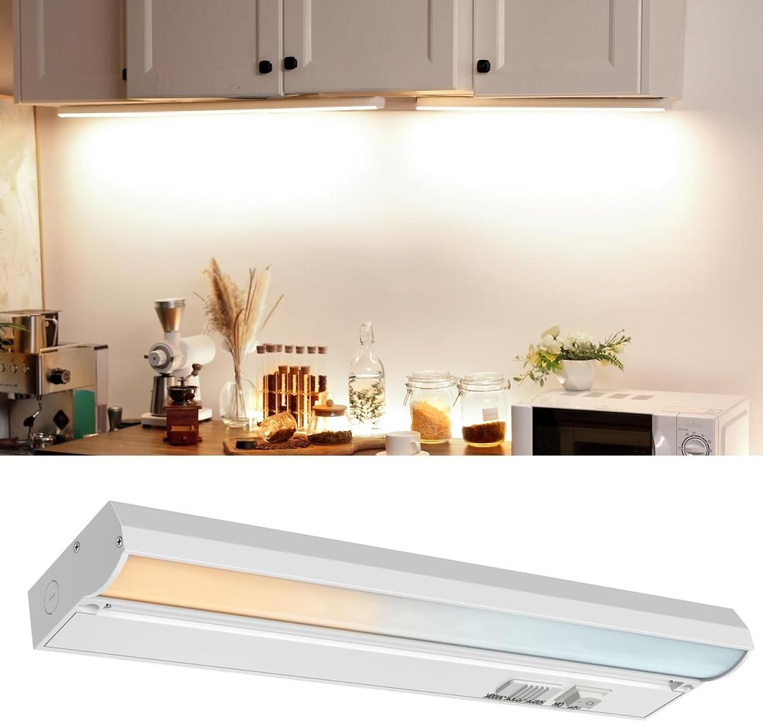 4 Pack 24" Hardwired Under Cabinet Lighting for Kitchen, 18W 1200LM, 3 Color Temperatures (3000K/4000K/5000K), Quick Install Under Counters Light for Cabinets, Workspaces, YT-4201B-24-4