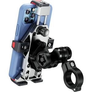BRCOVAN Anti-Theft Aluminum Alloy Motorcycle Phone Mount with Vibration Dampener & Secure Lock, Adjustable Motorcycle Handlebar Cellphone Holder for Bike Bicycle Scooter ATV, Fit 4.7-7.2'' Smartphone (SILVER)