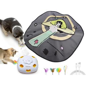 ORSDA 4 in 1 Interactive Cat Toys - Automatic Cat Toys for Indoor Cats & Kittens, 8 Holes Mice Whack-A-Mole, Hide and Seek Smart Motion with 5PCS DIY Replacement Refills