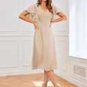 Bridesmay Women's Formal Wedding Guest Dress for Women 2026 Short Sleeve Fit and Flare Tea Party Dresses (Beige, XXXL)