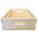 Large Wooden Box with Hand Holes, 15 x 12 x 7 Inches Unfinished Pine Wood Box for DIY Craft Arts Hobbies and Home Storage