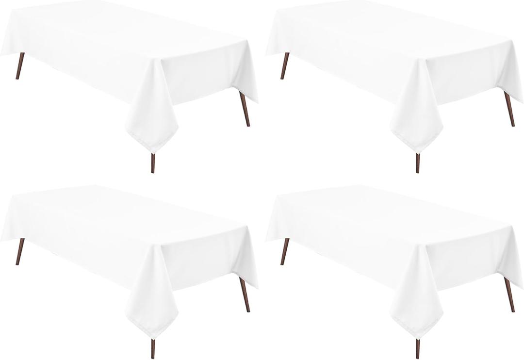 Hiasan 4 Pack White Rectangle Tablecloth - Waterproof and Spillproof Restaurant Washable Polyester Table Cloth for Dining Room, 54 x 80 Inch