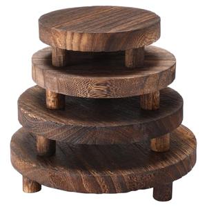 Geetery 3 Pcs Wooden Risers for Display Wood Pedestal Stand Mini Tray Stand Round Wooden Pedestal Holder Rustic Riser for Decor Tiered Tray Decor Home Kitchen, 3 Size(Brown)