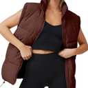 Athlisan Womens Zip Up Puffer Vest Stand Collar Sleeveless Padded Jacket Coat (Brown)