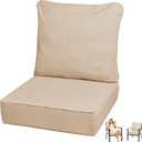 6 Inch Thick Outdoor Deep Seat Cushions for Outdoor Furniture Waterproof Patio Seat Cushions with Removable Cover and Adjustable Ties, 24x24x6 Inches Outdoor Chair Cushion, Khaki, 1 Pack-24x24x6.0 inches