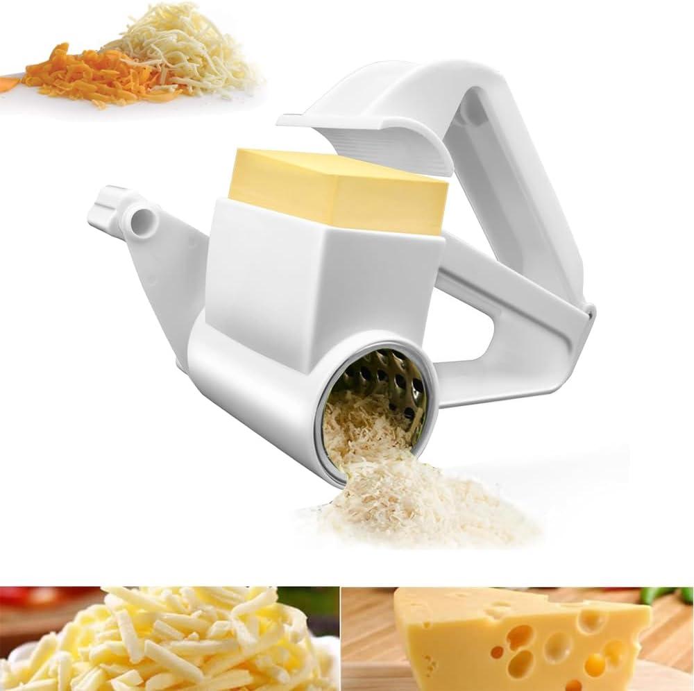 Cheese GraterHand Crank, Rotary Cheese Grater, Parmesan,Handheld Rotary Cheese Grater, Box Grater, For Cheese, Nuts, Vegetables, Chocolate (White)