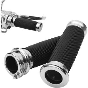 1 Inch Motorcycle Hand Grips, Handlebar Grips Cable Throttle Compatible for Harley Davidson Sportster Dyna Softail Street Glide 883 1200, Chrome