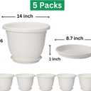 5 Packs 14 inch Flower Pots + Saucer, Planters for Indoor & Outdoor Plants with Drainage Holes | Plastic Flower Pots, Large Planter (White, 14 inch)