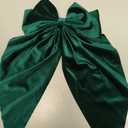 Green Velvet Large Hair Bow Long Tail Bowknot Hair Barrette Clip 8.26 Inch Women Girls Fall Winter Ponytail Holder Hair Accessories