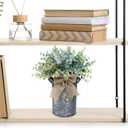 Winlyn Set of 1 Farmhouse Faux Eucalyptus Arrangement Centerpiece Rustic Galvanized Metal Milk Can Vase Artificial Eucalyptus Bushes Greenery Plants for Wedding Kitchen Home Indoor Table Shelf Décor