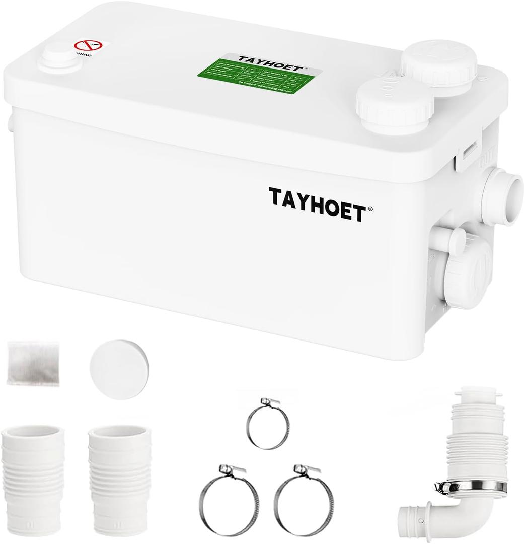 1.1HP Utility Sink Pump, 800W Macerator Pump with 3 Upgraded Inlets for Basement, Kitchen, Sink, Shower, Bathtub, Laundry