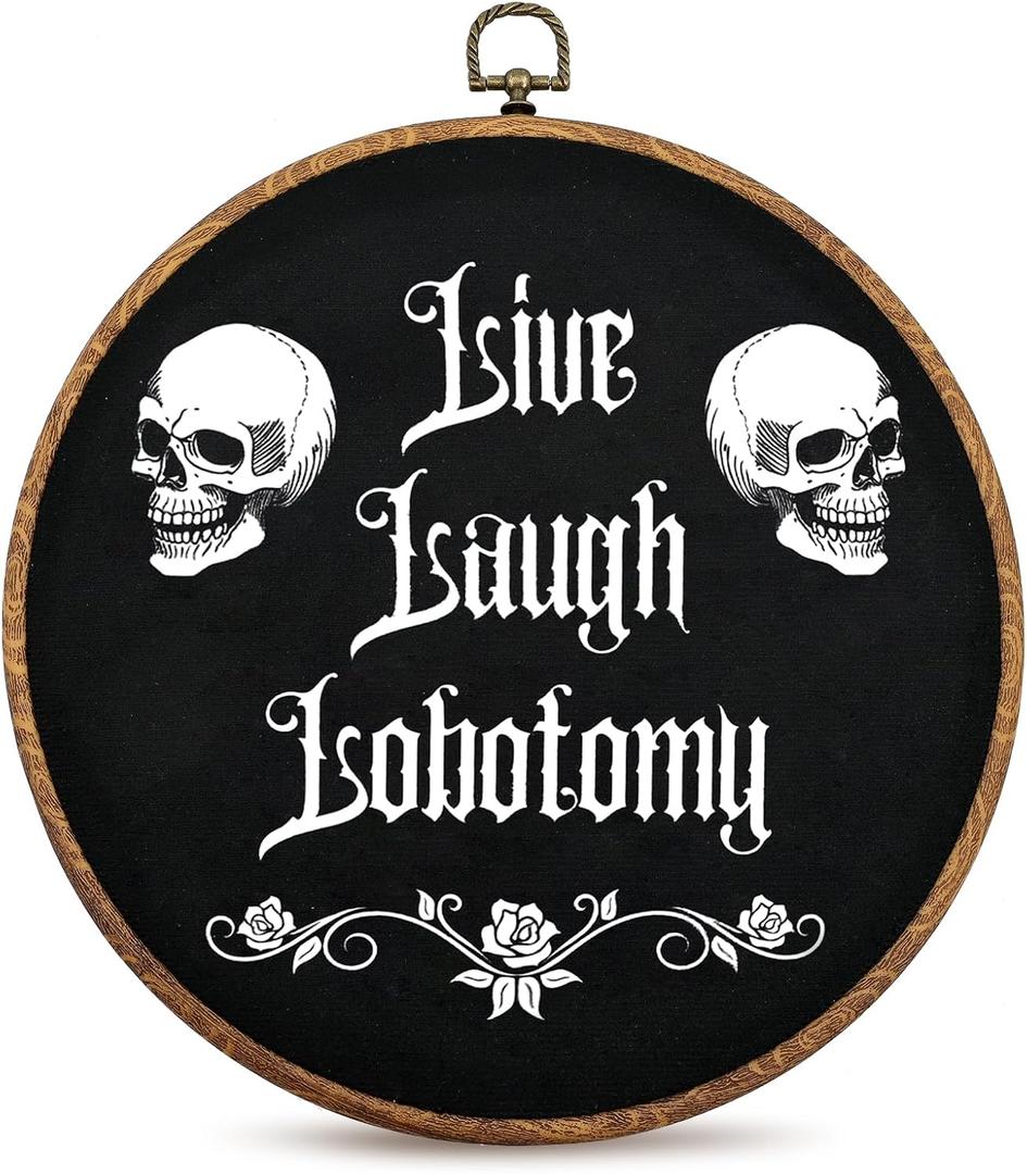 Gothic Wall Decor,Funny Humor Goth Home Decor,Live Laugh Lobotomy Sign For Gothic Decor,Dark Black Wall Art Hanging for Bedroom,Kitchen,Bathroom,Office (skull)