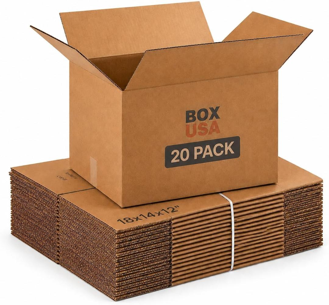 BOX USA Medium Moving Boxes 18L x 14W x 12H 20-Pack - Corrugated Cardboard Box for Shipping, Mailing, Packing, Packaging and Storage