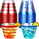 Jingmore 50 Pcs 4th of July Disposable Cups 9 oz Plastic Patriotic Party Drinking Cups Independence Day Tumblers for 250th Anniversary Memorial Day American Flag Party Supplies Veterans Election