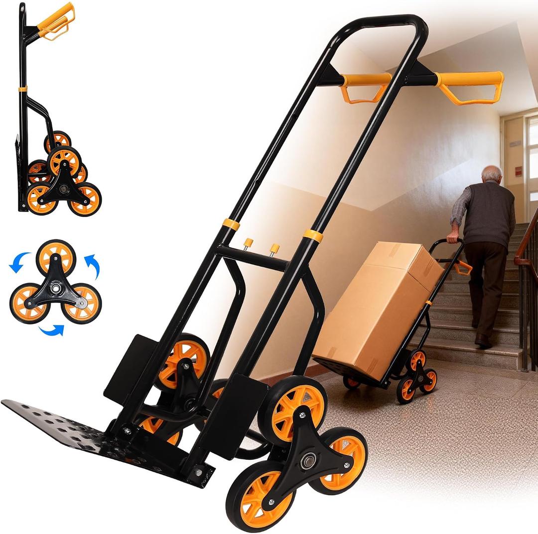 Heavy Duty Stair Climbing Dolly, 380lb Capacity Folding Hand Truck with 5.9” Tri-Wheel, Portable Stair Climber Cart for Moving Furniture Groceries Boxes Laundry, Back-Saving Tool for Apartment Home