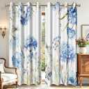 AWERT Floral Printed Blackout Curtains 63 Inches Long 2 Panels Blue Flowers Blossom Hydrangea Butterflies Romantic Window Treatments for Bedroom Living Room Thermal Insulating, Each Size 42x63 Inches