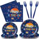 Zhehao 96 Pcs Retro Hawaiian Retirement Party Decorations Retirement Party Plates Napkins Tableware Set Luau Retired Supplies Summer Beach Theme Retired Parties Decoration for 24 Guests(Retro Blue)