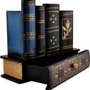 POWER UNICO FLOWER Vintage Book Pen Holder Retro Pen Desk Organizer with Drawer Wooden Fake Book Shaped Pencil Cup for Home Office Study Library (116)