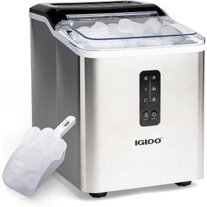 Igloo Portable Ice Maker with Scoop - Ice Maker with LED Control Panel & 1.5 Quart Water Tank - Stainless Ice Cube Maker Produces 26 Lbs. of Ice in 24 Hours with 9 Large or Small Cubes in 7 Minutes