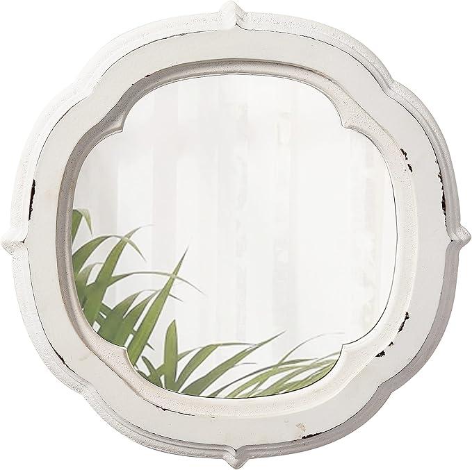 Sintosin Rustic Wooden Round Bathroom Mirror 9.1 inch, Hanging Distressed White Vintage Small Wall Mirror Decor, Farmhouse Decorative Porthole Mirrors for Hallway Bedroom Entryway Vanity